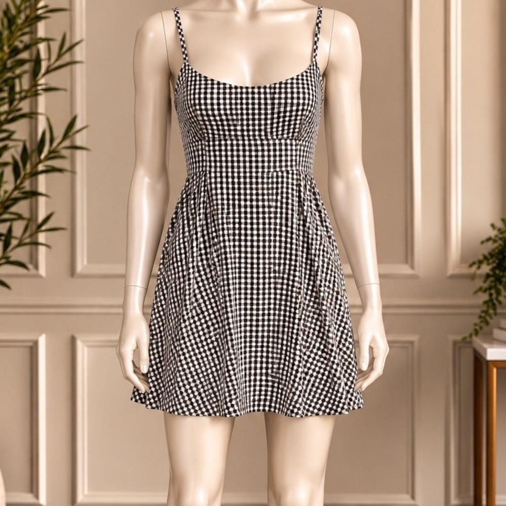 Urban Social Women Mini Dress Black White Gingham Plaid Spaghetti Strap XL